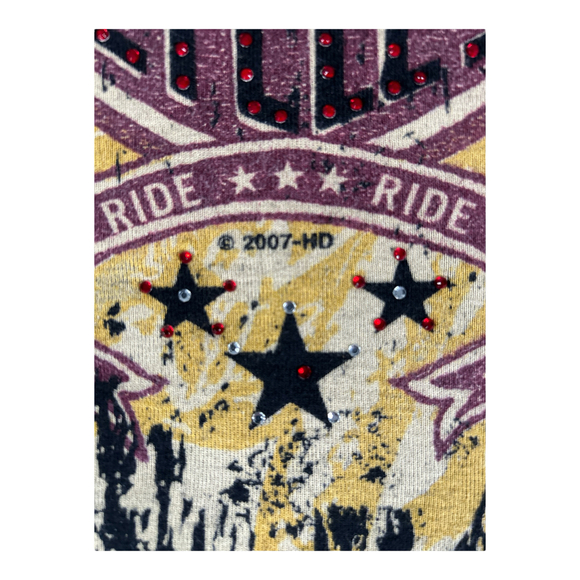 VTG Harley Davidson Vneck Top Womens Medium Dalton, GA Rhinestone 2007 Sz S/P - Picture 5 of 6